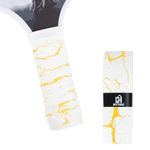 DH Mythic Replacement Grip for Pickleball & Tennis | Anti-Slip, Ultra-Durable, Sweat-Resistant Pickleball Wrap (Lightning Series, White with Yellow Lightning)