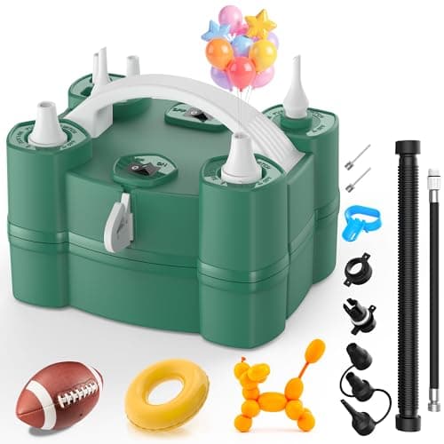 Balloon Pump 4-in-1 Electric Balloon Inflator with Triple Inflating Ports for All Balloons Air Filler Machine for Sports Balls Inflator Deflator for Inflatables (Green, Drawstring Bag Included)