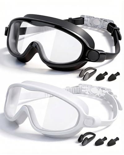 Rantizon Kids Swimming Goggles 2 Pack, Anti Fog&UV Swim Goggles for Boys Girls, No Leak Pool Beach Essentials for kid 3-14 (Black & White)