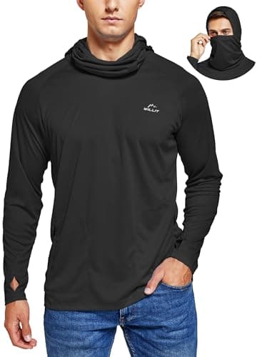 Willit Men's Sun Protection Hoodie UPF 50+ Fishing Hiking Shirt Long Sleeve SPF UV Shirt Rash Guard Lightweight Black XL