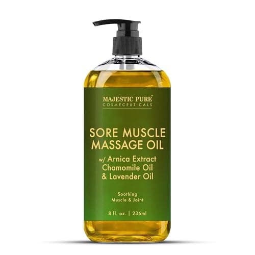 MAJESTIC PURE Arnica Sore Muscle Massage Oil for Massage Therapy - Refreshing and Relaxing - Natural Oils with Lavender & Chamomile Essential Oils - All Skin Types - Men & Women Massage Lotion-8 fl oz