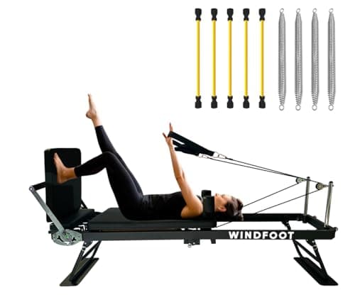 WINDFOOT Pilates Reformer Machine Equipment with 4X22LB Springs & 5X11LB Cords for Home Workout, Foldable Pilates Equipment with Jump Board for All Level Users (Black)
