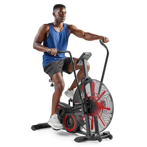 Sunny Health & Fitness Premium Smart Cross Trainer Fan Bike, Air Resistance Cardio Machine with 330LB Capacity for Intense Home Workout , Customizable Monitor with Free SunnyFit App Connection- SF-B223018