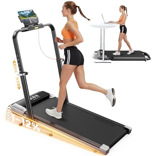 Acezoe Walking Pad with 12% Incline & Height-Adjustable Handlebar, 5-in-1 Foldable Treadmill for Home & Office, Portable Under Desk Treadmill with LED Display & App Control