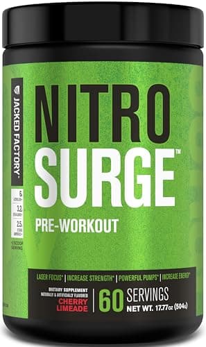 Jacked Factory NITROSURGE Pre Workout Supplement - Endless Energy, Instant Strength Gains, Clear Focus, Intense Pumps - NO Booster & Powerful Preworkout Energy Powder - 60 Servings, Cherry Limeade
