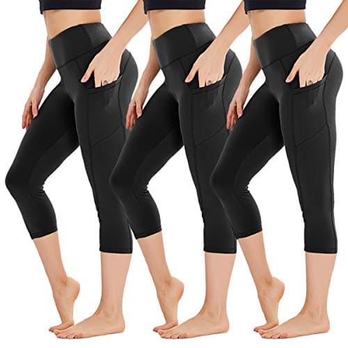 3 Pack Capri Leggings for Women with Pockets - High Waist Workout Running Yoga Pants