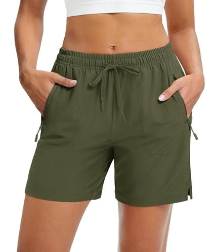 MAGCOMSEN Hiking Shorts for Women Quick Dry Lightweight Summer UPF50+ Shorts Pockets Elastic Waist 5 in Army Green, XL