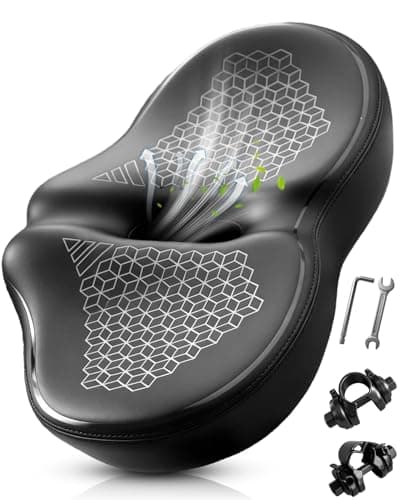 Noseless Oversized Bike Seat for Men & Women, 2026 Upgrade Comfortable Extra Wide Padded Bicycle Seat Cushion, Comfort Bike Saddle for Peloton, Exercise Bike, Beach Cruiser, MTB, EBike (Black)