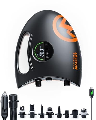 OutdoorMaster Shark 2S 88.8Wh Electric Paddle Board Pump, Rechargeable Battery for 6 SUPs Inflation & Deflation, 20PSI SUP Air Pump 12V/15.8V DC & Type-C Input, Auto-Off & 8 Nozzles for Inflatables