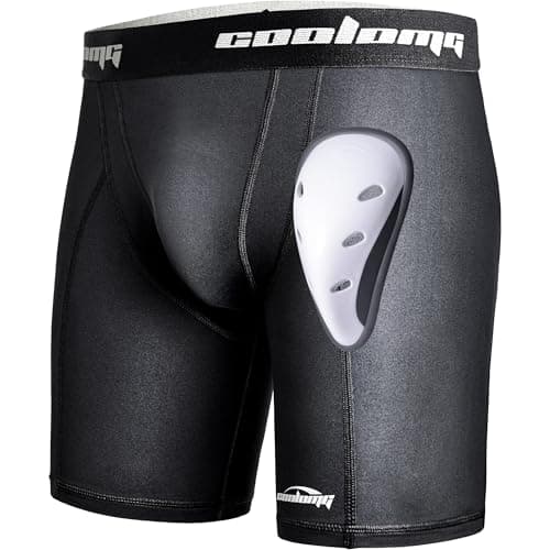 COOLOMG Men Sliding Shorts with Protective Cup Baseball Football MMA Lacrosse Hockey Black XXL