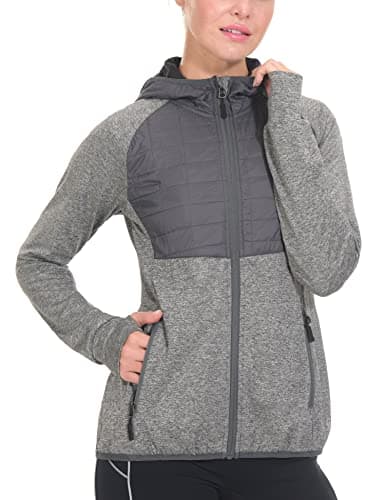 Little Donkey Andy Women's Lightweight Thermal Running Jacket Hybrid Quilted Full Zip Golf Jacket with Hood Gray Heather S