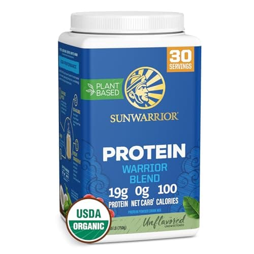 Vegan Organic Protein Powder Plant-based | BCAA Amino Acids Hemp Seed Soy Free Dairy Free Gluten Free Synthetic Free NON-GMO | Unflavored 30 Servings | Warrior Blend by Sunwarrior