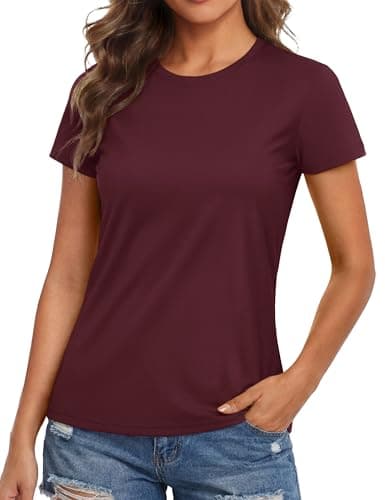 MAGCOMSEN Workout Tops Women Quick Dry Tshirt Short Sleeve Sun Shirt for Women Active Swim Exercise Running Shirts Wine Red, M
