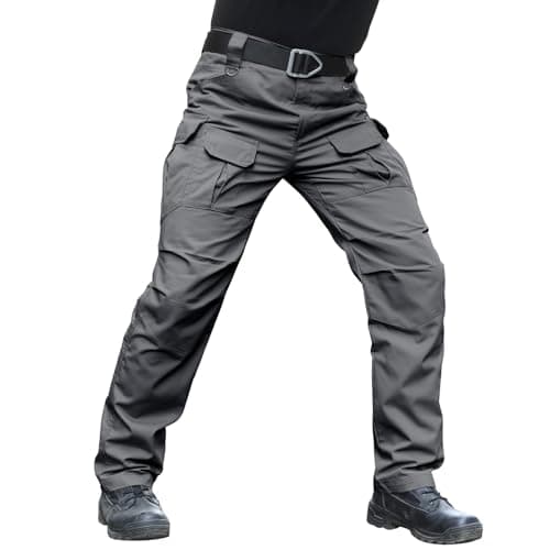 Hiwise Men's Stretch Tactical Pants Water Resistant Ripstop Cargo Pants Outdoor Lightweight EDC Work Hiking Pants (Grey, 46WX34L)
