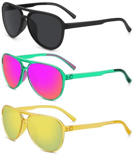 STORYCOAST Polarized Aviator Sunglasses for Men Women Classic Retro Aviators Sports Driving Running Sun Glasses 3Pack-Black+Clear Green Purple Pink+Clear Light Gold Gold