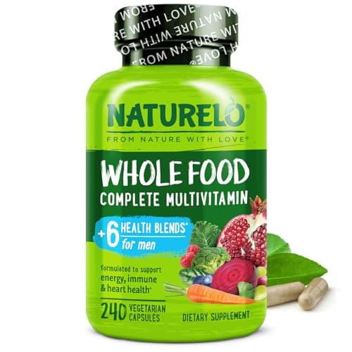 NATURELO Mens Multivitamins - Whole Food Multivitamin for Men with Vitamins, Minerals - 240 Vegetarian Capsules for Energy, Brain, Heart, Eye Health*