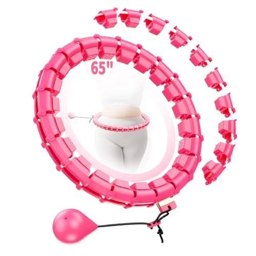 RJOP Weighted Hoop Fitness Circle – 32 Detachable Segments, 65-Inch Plus Size, Efficient Home Fitness and Weight Loss for Adults & Women (Rosy)