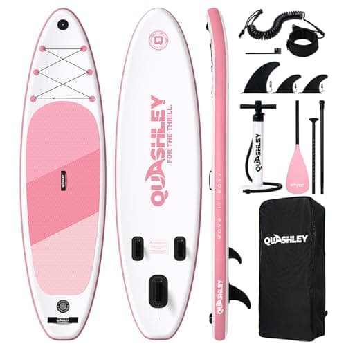 Quashley Inflatable Stand Up Paddle Board, Extra Wide 34" Sup Board for All Skill Levels with Accessories, Stable Paddleboards for Youth & Adults Lightweight SUP Boards Pink Color
