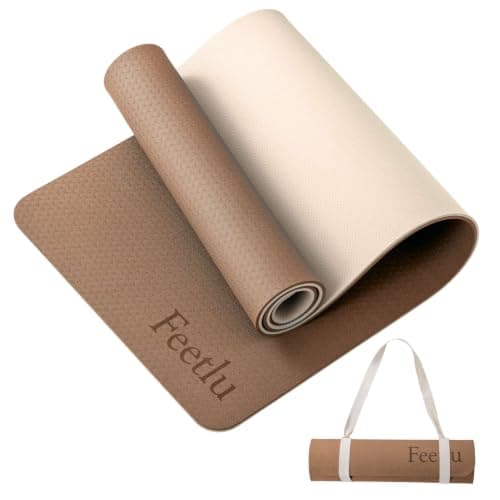 Feetlu Extra Thick Yoga Mat with Carry Strap, 10mm Non-Slip Exercise Mat, 72 x 24 Inch Cushioned Workout Mat for Yoga, Pilates, Stretching & Floor Exercises (BLU/GY)