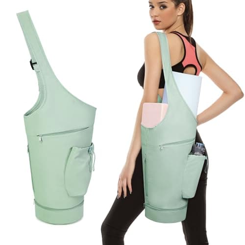 sportsnew Yoga Mat Bag, Opening Large Yoga Mat Carrier Bag with Zipper Pocket and Bottom Wet Pocket, Exercise Yoga Mat Carrier Holder Multi-Functional Storage Bag, Mint Green, patent pending