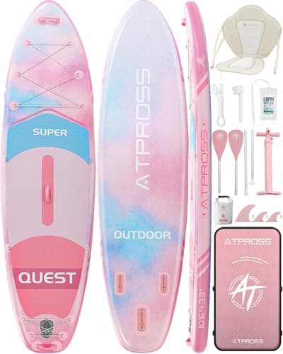 ATPROSS 10'6''x33''Inflatable Stand Up Paddle Board, 400lbs Extra Wide Blow Up Paddle Board with Kayak Seat, Premium SUP Accessories Kit & Backpack, Non-Slip Stable Deck Boat for Yoga Fishing Surf