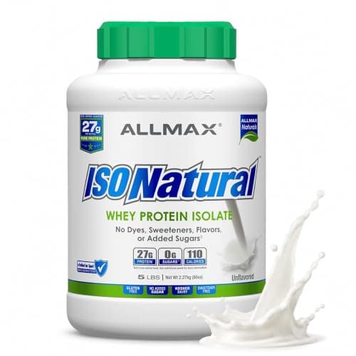 ALLMAX ISONATURAL Whey Protein Isolate Powder, 27g Protein Per Scoop, Sugar Free, Zero Fat, 99% Lactose Free, Gluten Free, No Artificial Flavors, Unflavored – 78 Servings, 5 lb