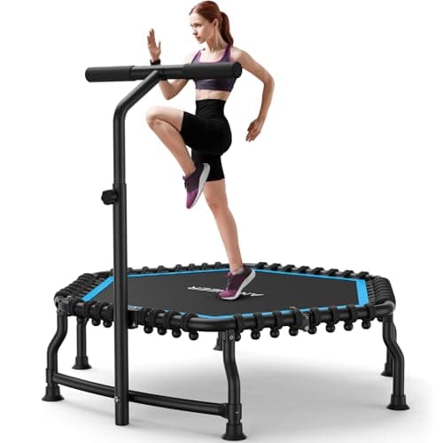 ANCHEER 50" Foldable Fitness Trampoline for Adults & Kids, 560 lbs Capacity Bungee Rebounder with Adjustable Handle, Quiet Cardio Workout Equipment for Home Gym, Low Impact Training Indoor/Outdoor Use