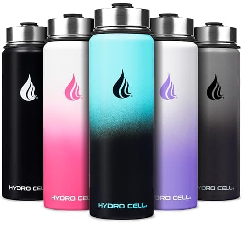 HYDRO CELL Stainless Steel Insulated Water Bottle with Straw - For Cold & Hot Drinks - Metal Vacuum Flask with Screw Cap and Modern Leakproof Sport Thermos for Adults (Teal/Black 24oz)