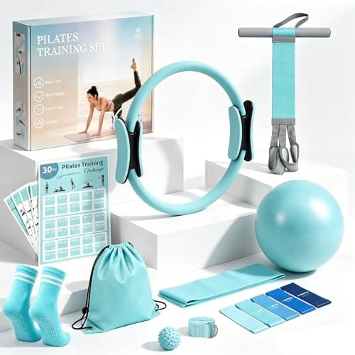 At Home Pilates Kit for Women, Home Workout Pilates Equipment Set with Pilates Ring, Ball, Pedal Resistance Band, Resistance Bands, Yoga Strap, Bag, Pilates Essentials Kit for Starter, Beginners