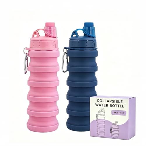 YCTMALL Collapsible Water Bottles Two Pack Travel Sports Portable Sport Water Bottle comes with mountaineering Buckle 500ml silicone Water-proof camping water bottle (Dark Blue and Pink Color)