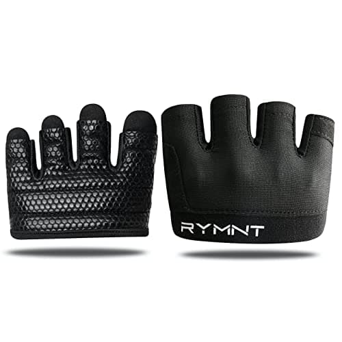 RYMNT Minimal Workout Gloves,Short Micro Weight Lifting Gloves Grip Pads with Full Palm Protection & Extra Grip for Men Women Weightlifting,Gym,Cross Training,Powerlifting,WODs.Black-Medium