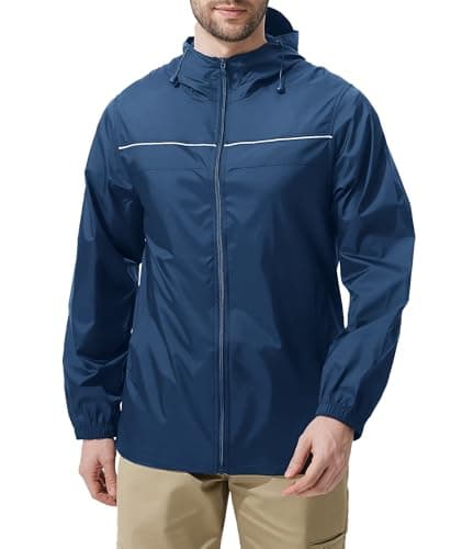 ZITY Mens Rain Jacket with Lining Waterproof Lightweight Rain Coats Packable Hooded Windbreaker for Hiking Golf Cycling Navy XL