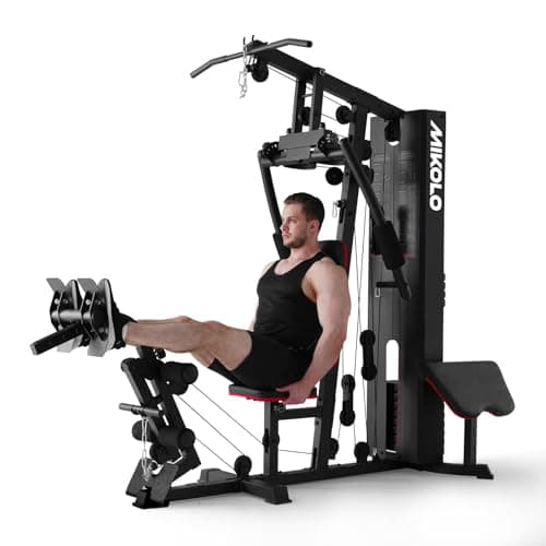 Mikolo Home Gym, Workout Station with 150LBS Weight Stack, Multifunctional Home Gym Equipment with Pulley System for Full Body Strength Training