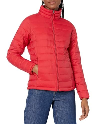 Amazon Essentials Women's Lightweight Long-Sleeve Water-Resistant Packable Puffer Jacket (Available in Plus Size), Bright Poppy Red, X-Small
