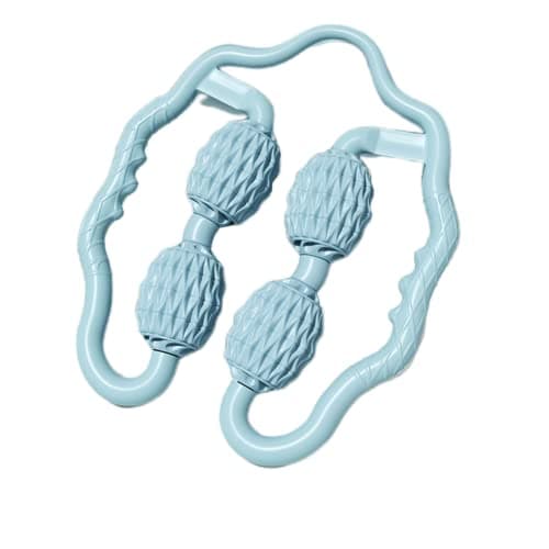 TOMOO 4 Wheels Muscle Roller Massager With Circular Leg Clamps - 360 Roller for Leg, Neck, Hand, Arm Relax - Indoor Sports, Yoga, Bodybuilding Equipment (Light Blue)
