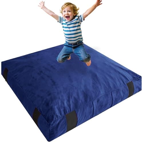 Crash Pad for Kids Sensory Room Equipment, Anti-slip Sensory Crash Mat, Shredded Foam Sensory Crash Pad for Autistic Kids Gift, Soft Washable Cover, Gift for Children and Adults, 5 x 5 Ft, Navy
