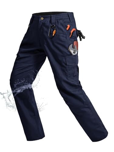 Rapoo Cargo Pants for Men Waterproof Hiking Work Tactical Military Army Pants for Men with Pockets Mens Ripstop Construction Carpenter Hunting Pants Outdoor Navy 34Wx32L