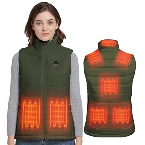 KOVNLO Heated Vest Women, (Battery Pack Not Included) Smart Controller With Lights-out, Electric Warming Heated Jackets,Green,S