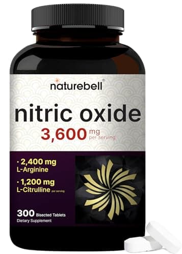NatureBell Nitric Oxide Supplement for Men & Women – Pre-Workout Formula with L-Arginine & L-Citrulline – 3,600mg, 300 Bisected Tablets (100 Servings) – Max Strength – Non-GMO, Gluten Free*