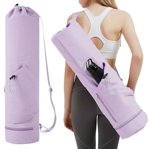 sportsnew Yoga Mat Bag with Water Bottle Pocket and Bottom Wet Pocket, Exercise Yoga Mat Carrier Multi-Functional Storage Bag, Purple, Patent pending