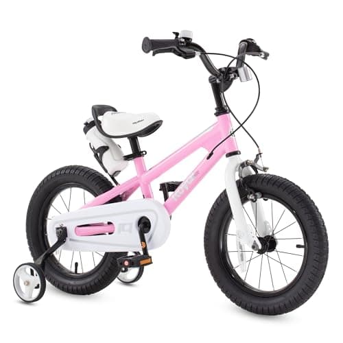 RoyalBaby Freestyle 2 Handle Brakes Kids Bike Girls 14 Inch Childrens Bicycle with Training Wheels for Toddlers Beginners Age 3-5 Years, Pink