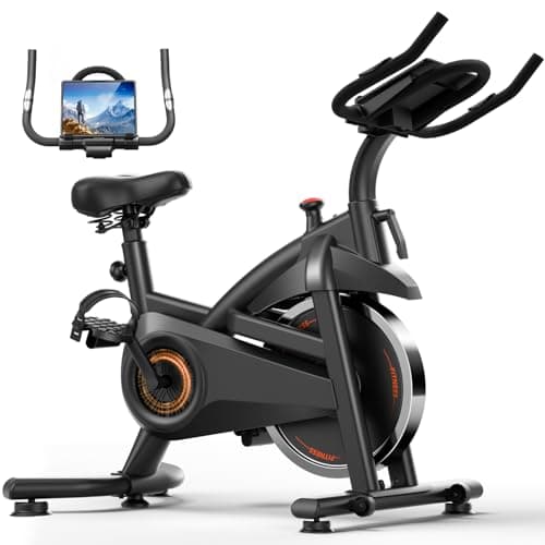 CURSOR FITNESS Exercise Bike, Brake Pad Stationary Bike for Home with Exclusive App, Stationary Bikes for Home with 300 lb Weight, Indoor Cycling Spin Bike Workout Bike with Extra Comfort Seat-W/O LCD Display-Black