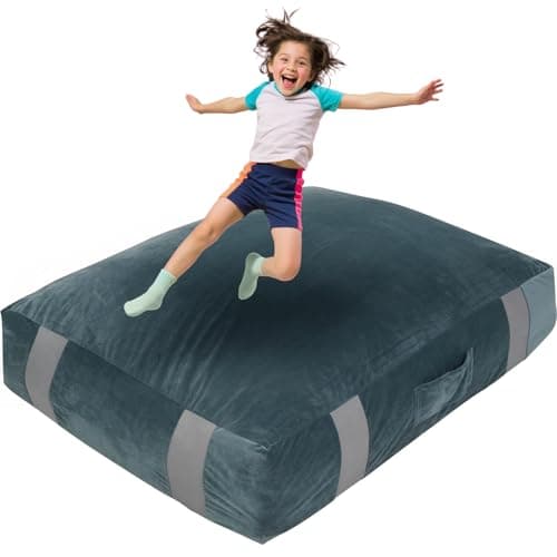 FINCOME Sensory Pads for Kids Sensory 5'x 5'/ 4'x 3' Gray Mat with Foam Blocks Washable Velvet Cover Sensory Crash Mat for Climbing Gymnastics Sensory Pad for Sensory Tool, Schools, Sensory Therapy