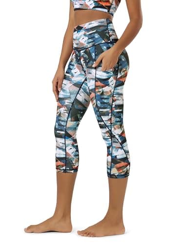 ODODOS Women's High Waisted Pattern Yoga Capri Leggings with Pockets, Tummy Control Non See Through Sports Athletic Workout Running Capris, FineArt, XX-Large