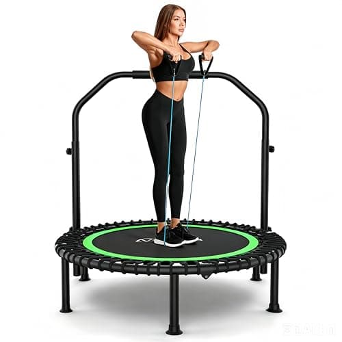 Bungee Rebounder Trampoline,ANCHEER 40" Foldable Fitness Trampoline with 4-Level Adjustable Handlebar, 450LBS Capacity, Resistance Ropes&Upgraded Bungees Safe for Home/Cardio,Workout Indoor/Outdoor