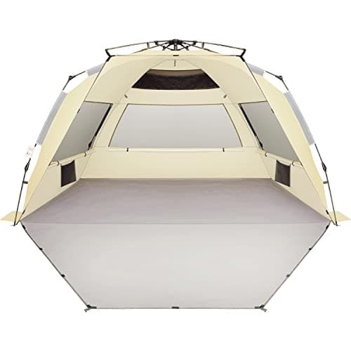 Oileus XX-Large Pop Up Beach Tent Sun Shelter for 5-6 Person Portable Sun Shade Instant Tent for Beach with Carrying Bag, Stakes, 6 Sand Pockets, Anti UV for Fishing Hiking Camping Khaki