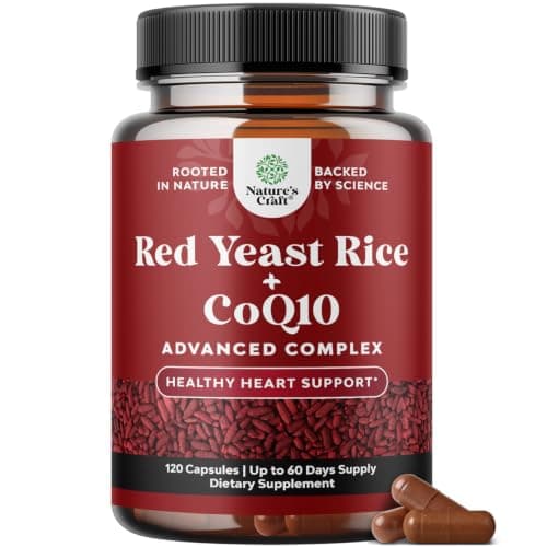 Red Yeast Rice with CoQ10 Supplement - Healthy Heart Support - 120 Ct