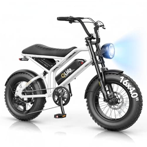Qlife Spark D1 Electric Bike for Teens, 1500W Peak Motor Ebikes for Adults, 48V 10.4Ah Battery Adult Electric Bicycles, 16" Fat Tire Electric Motorcycle, 20+MPH Outdoor Mini E Bike White