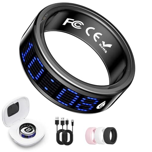 Smart Ring for Women & Men, Fitness & Health Tracker with Display Screen, IP68 Waterproof Smart Rings for Health Monitoring, Fitness Tracker Ring with Call Notification, No App Fees (Black, 13#)