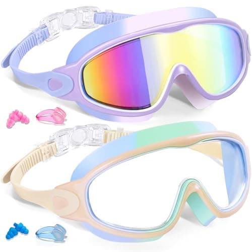 Keary 2 Pack Swim Goggles for Kids 3-15 6-14 Kids Swimming Goggles Age 4-7 4-16 8-12 8-14 for Boys Girl Youth Toddler Children Pool Water Goggle Anti Fog UV Protection Clear Wide View Waterproof